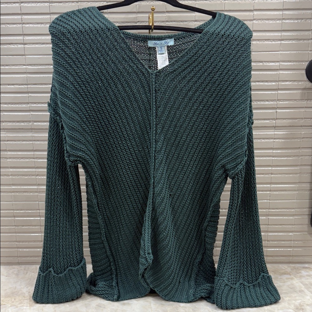 She + Sky Teal Knit V-Neck Sweater